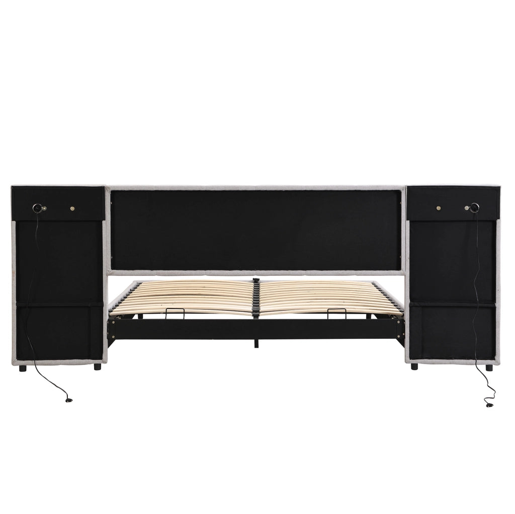 Letto matrimoniale imbottito 180x200 cm con sollevamento idraulico; USB; ricarica wireless e luce; grigio