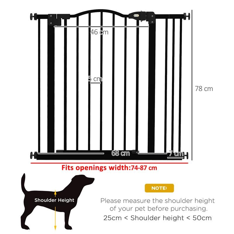 CANCELLETTO PER CANI ESTENSIBILE CON 2 BLOCCHI E CHIUSURA AUTOMATICA IN METALLO E PLASTICA 74-87X78 CM NERO