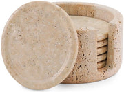 Onderzetters in travertino con supporto, sottofondi rotondi in marmo artigianali da 3,5 pollici, set da 6, per decorazione del tavolo da salotto, ideali per bicchieri, cucina e home bar