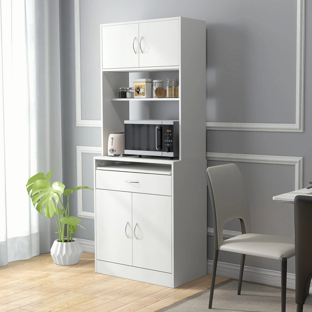 Credenza Cucina Soggiorno con 4 Porte Cassetto e Ripiano Aggiustabile ¨C zephmum ¨C Bianco 70x40x180 cm