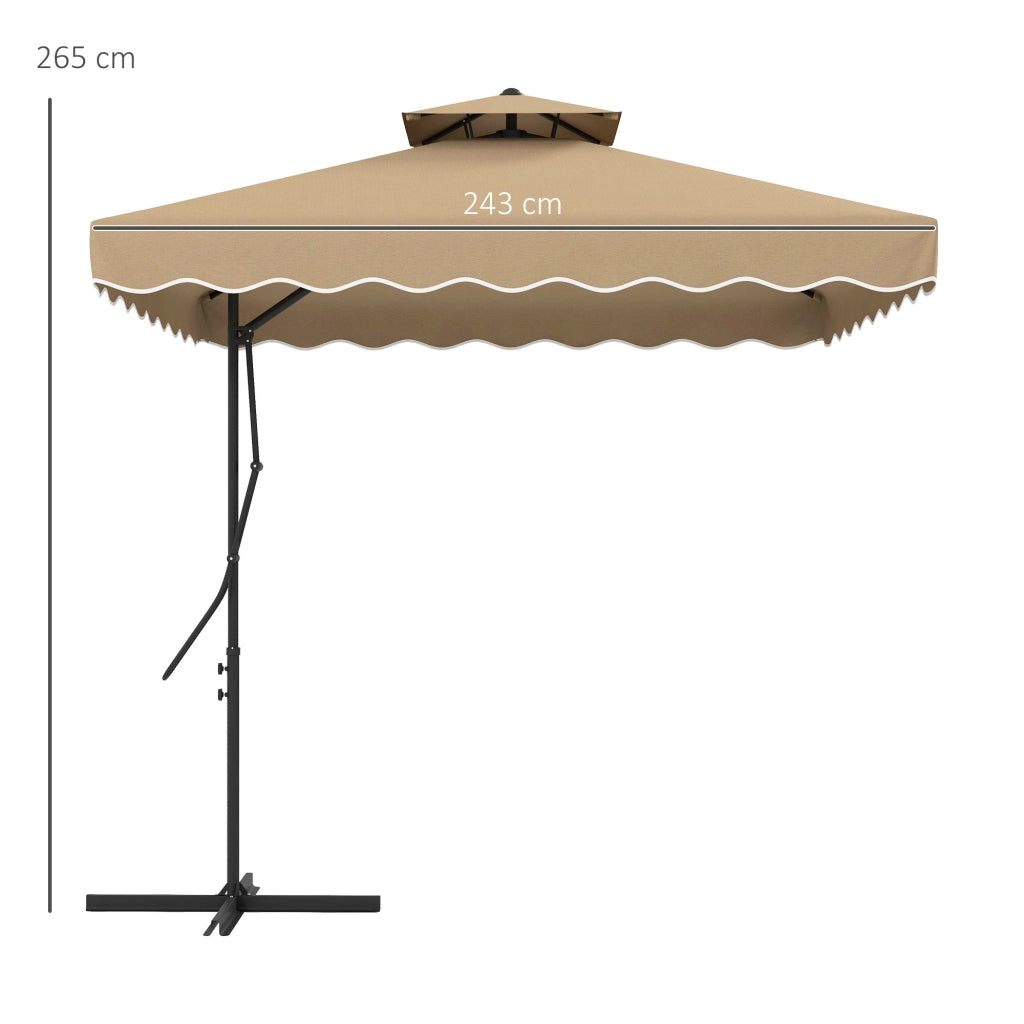 Ombrellone da Giardino Decentrato Doppio Tetto 2.5x2.5m Base a Croce Cachi