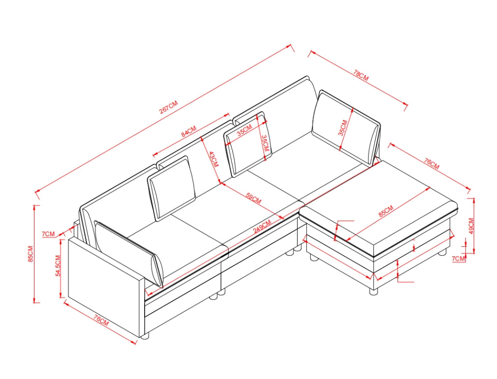 Divano angolare modulare 3 posti con pouf mobile chaise longue e rivestimento sfoderabile in chenille nero