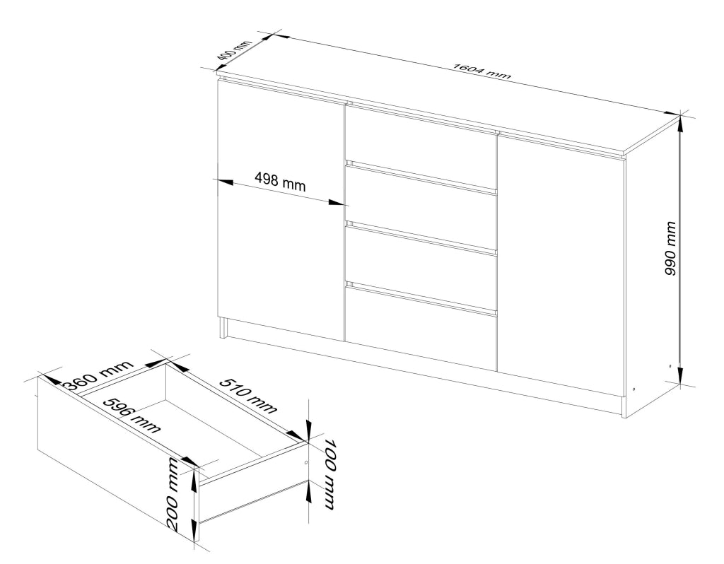 Cassettiera AKORD K160 Quercia Artisan 160 cm 2 ante 4 cassetti 160x40x99 cm