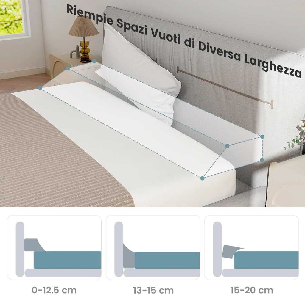 Cuscino a Cuneo per Letto, Cuscino per Testata con 2 Tasche, Cuscino Lungo Trapezoidale per Spazio tra Materasso e Testiera/Parete(0-20 cm)(137 x 25 x 13 cm)
