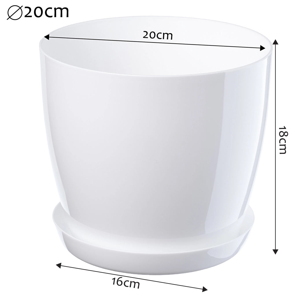 Vaso da fiori KADAX con sottovaso e coperchio in plastica, 20 cm, bianco.