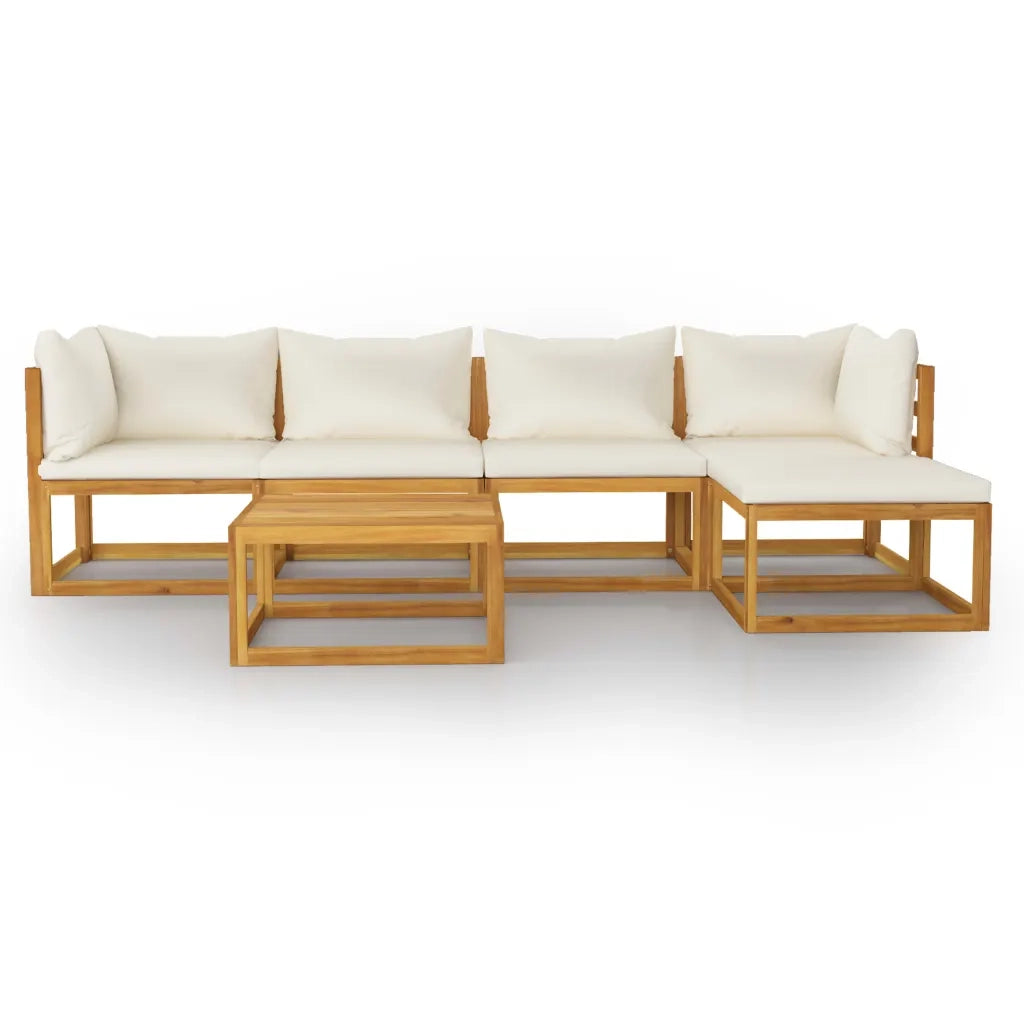 Set Divani da Giardino 6 pz con Cuscini Crema Massello Acacia cod mxl 43056