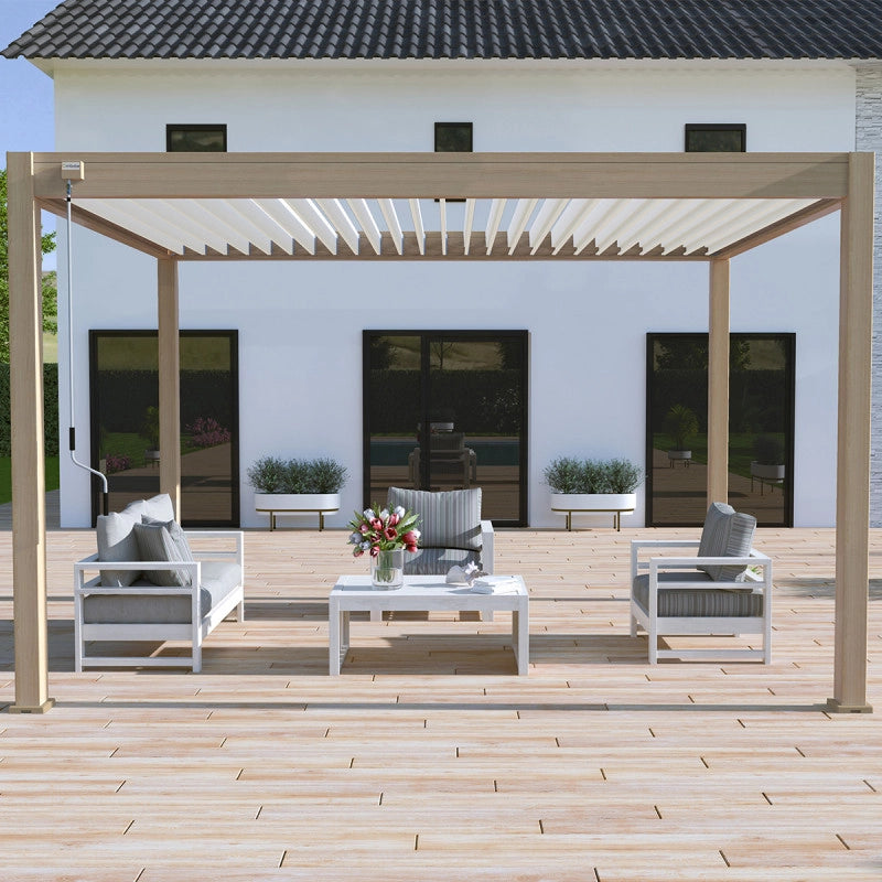 Pergola bioclimatica OmbrÃ©aÂ® VS autoportante 3x4M - Woodlook- Lamelle bianche
