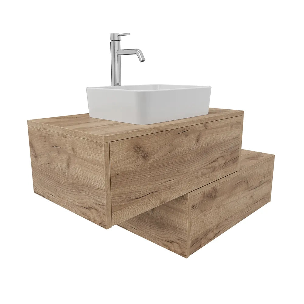 Mobile bagno sospeso modulare 70cm due cassetti apertura push&pull rovere gransasso con top | Galdor