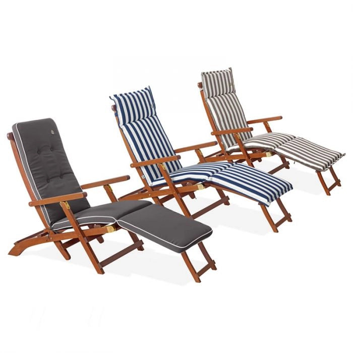 Cuscino da esterno per deckchair, 184x46 cm con volant - Cuscino Da Esterno Per Deckchair, 184x46 Cm Con Volant Fantasia Righe&righe (righe Bianche/verdi) Colore: Bianco / Blu