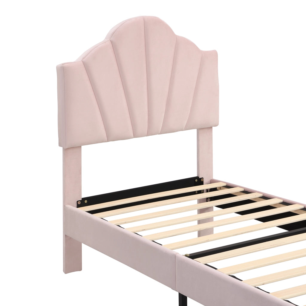 DESMIU Lit 90 × 200 cm 1 posto con testiera regolabile, senza materasso, in velluto, rosa