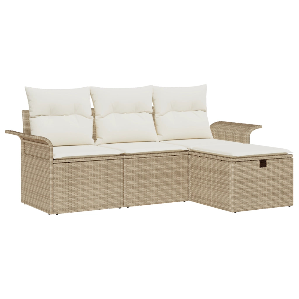 Set Divano da Giardino 4 Pezzi con Cuscini Beige in Rattan Sintetico
