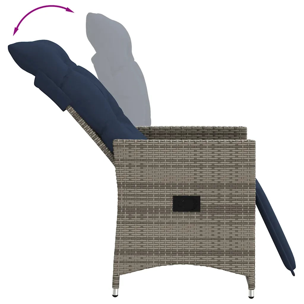 Sedia da giardino reclinabile con cuscini grigia in polyrattan 365663