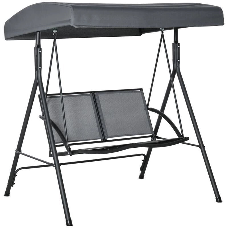DONDOLO A 2 POSTI DA GIARDINO CON TETTUCCIO REGOLABILE 140 X 118 X 162CM GRIGIO