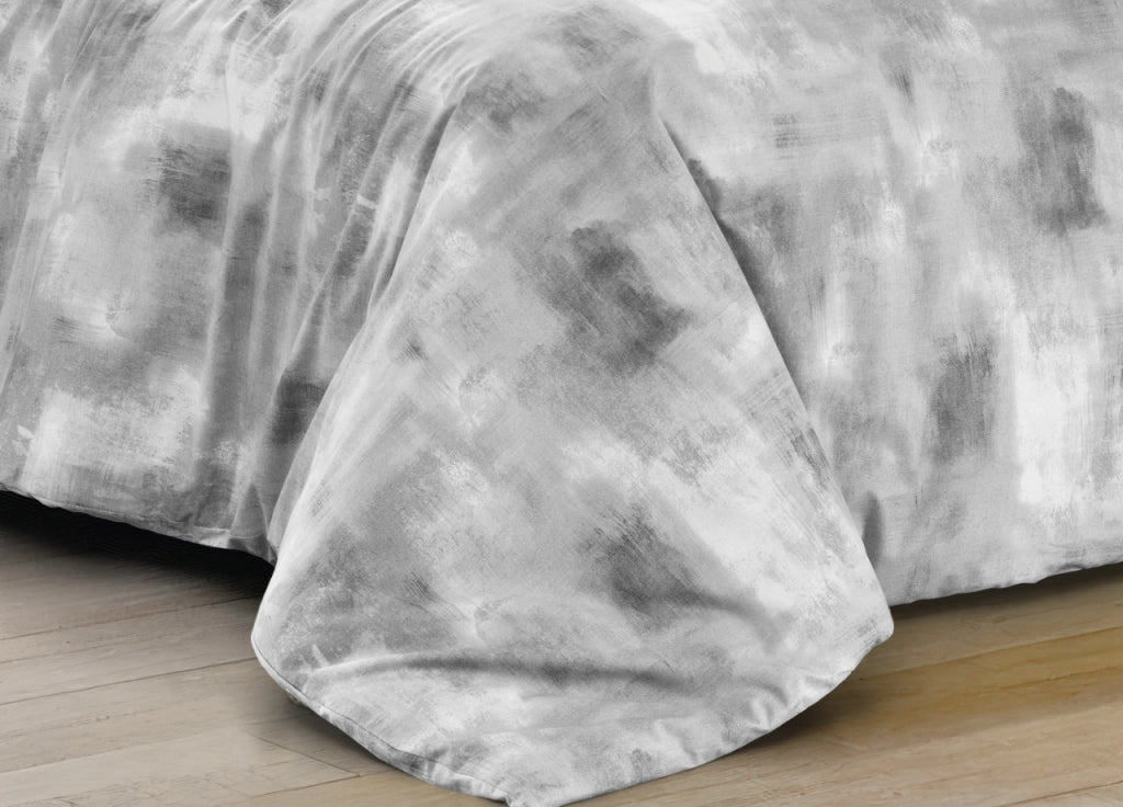 Completo Lenzuola Letto 100% Cotone Made In Italy Disegno Nebula - Piazza e Mezza - Grigio
