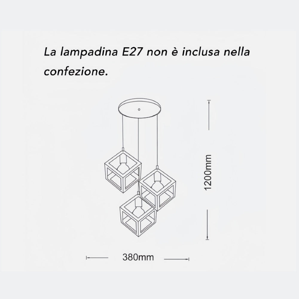 Lampadario Moderno a Sospensione Nero 3 Cubi Geometrici Design Minimal Attacco E27 Lampada Soffitto Regolabile per Cucina Soggiorno Sala da Pranzo