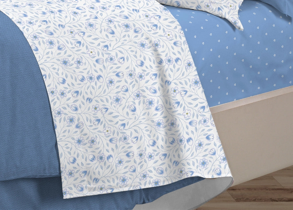 Completo Lenzuola Letto 100% Cotone Italy 3027 Disegno Melody - Matrimoniale - Azzurro
