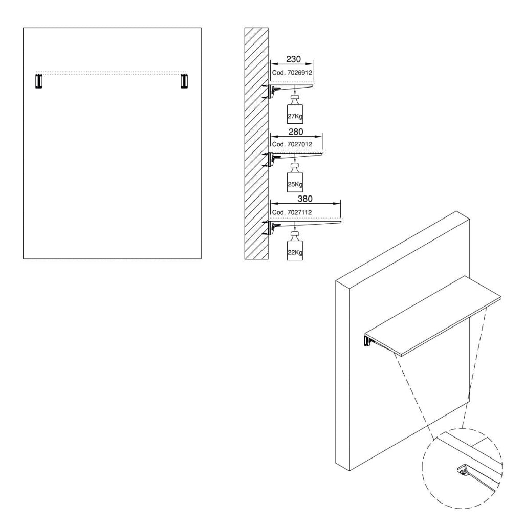 Kit per Fissaggio Mensole 230 mm in Acciaio Emuca Bianco
