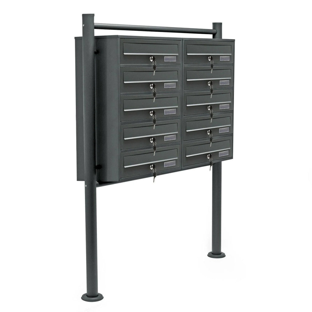Blocco di 10 cassette postali scomparti sovrapposti 2x5 base di supporto in acciaio zincato antracite 16_0000023