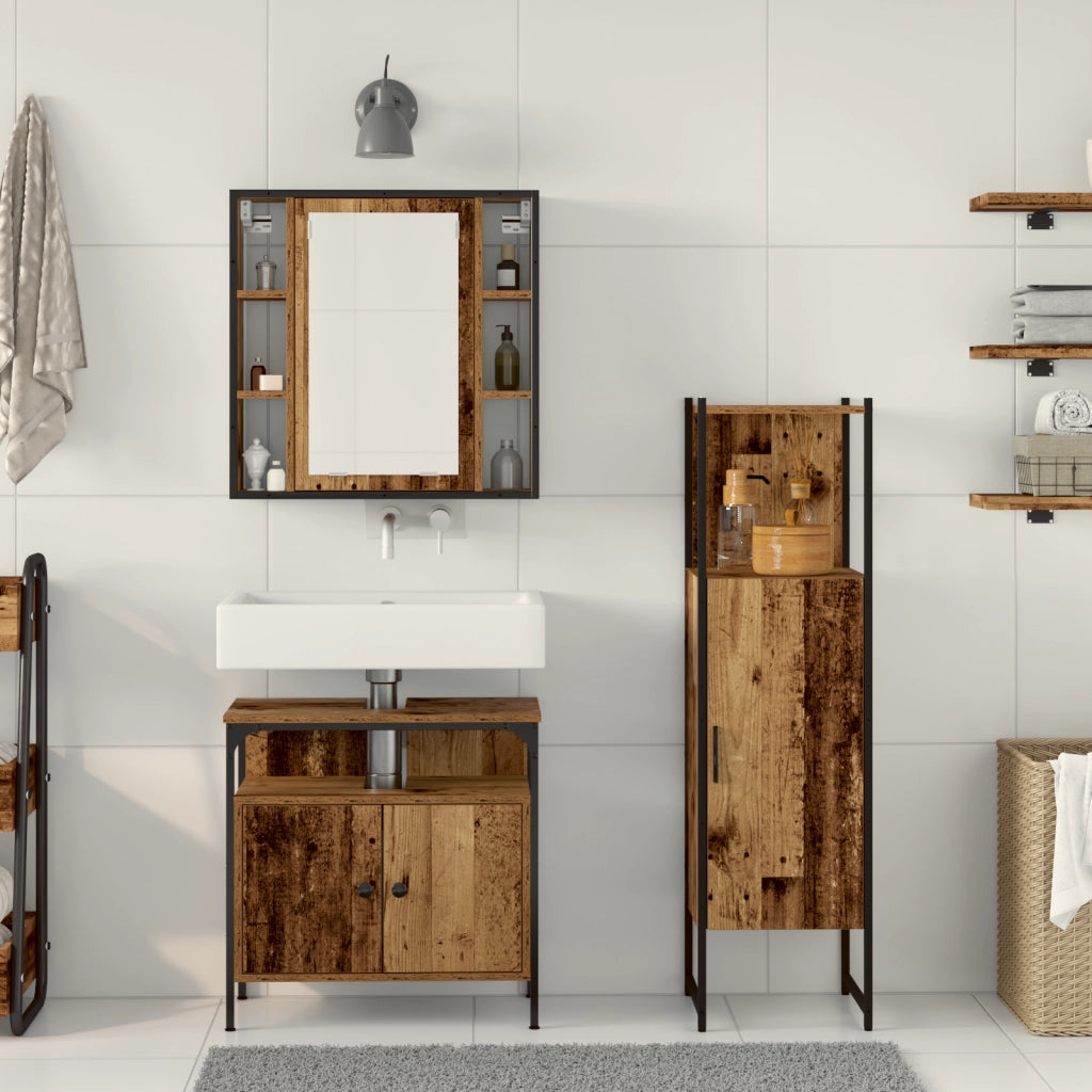 Set di Mobili per Bagno 3 Pezzi Legno Vecchio Legno Massello di Recupero