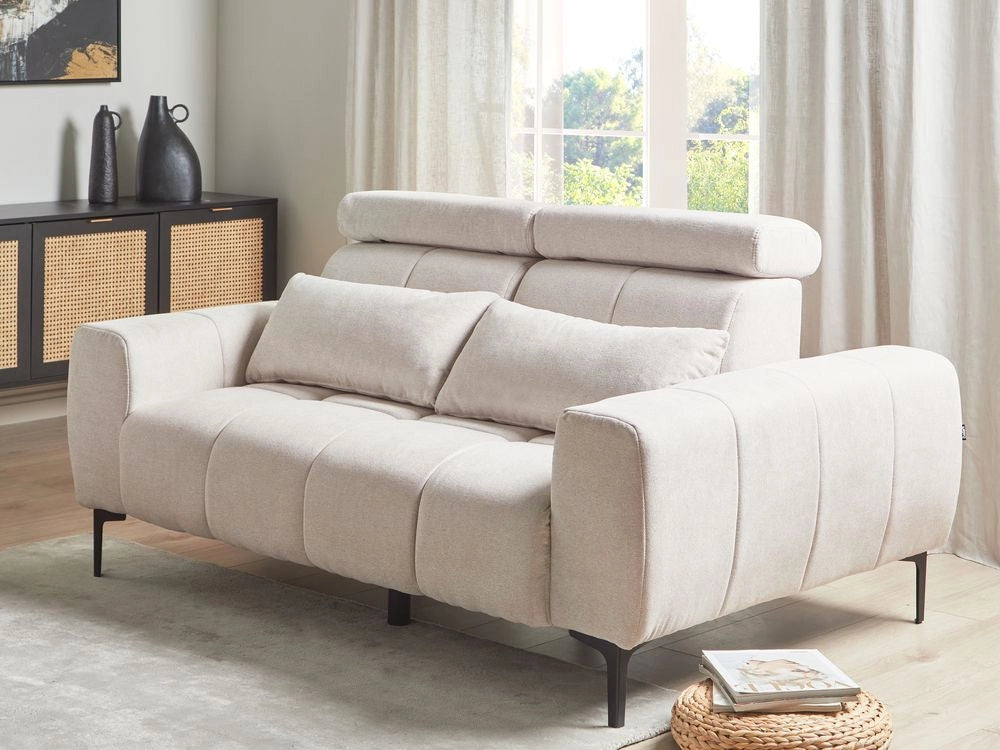 Divano a 2 posti con rivestimento in tessuto beige e poggiatesta regolabile Arredamento per il soggiorno in stile moderno