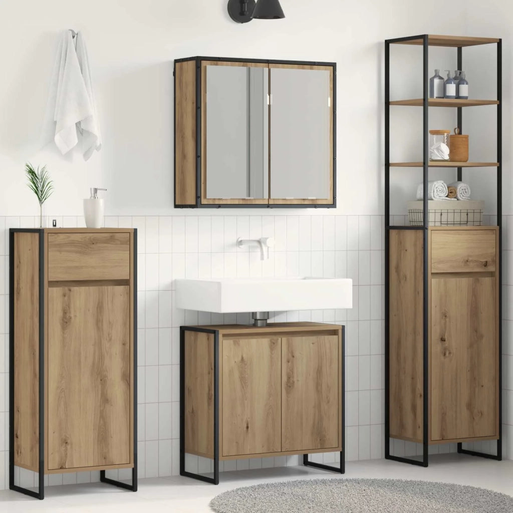 Set di mobili per il Bagno | Armadio da bagno Rovere artigianale Legno multistrato