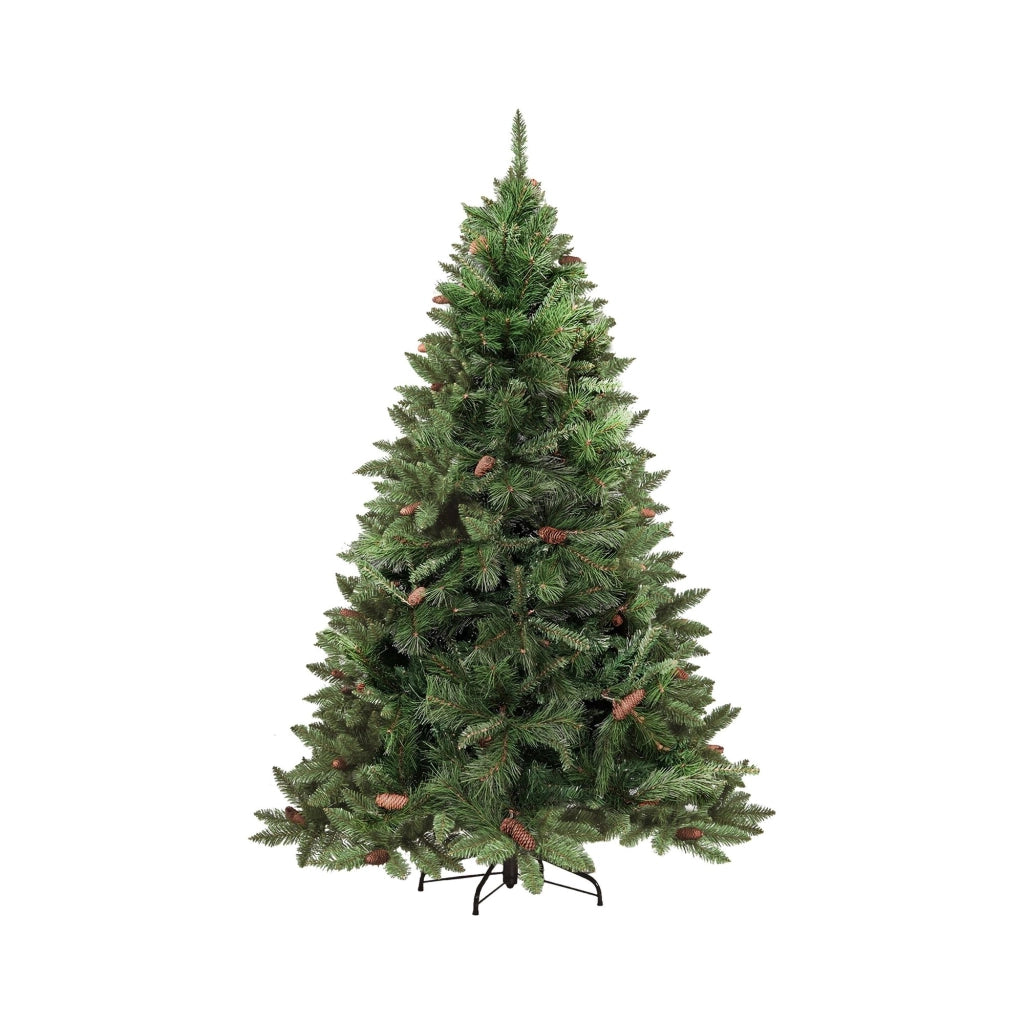 Albero di Natale Camden, Albero artificiale extra folto, Albero effetto reale in PVC con Pigne incluse, 1486 rami, Altezza cm 240