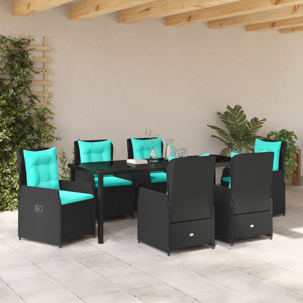 Set da Pranzo da Giardino 7 Pezzi in Polyrattan Nero