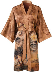 Kimono da donna corta - Badjas da bagno con fiori classici (Champagne)