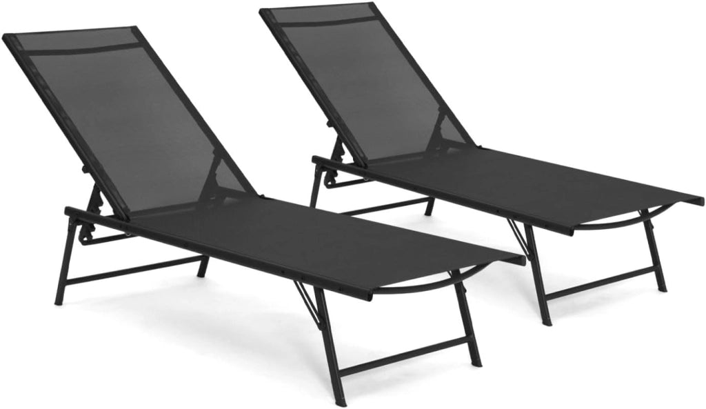 Set di 2 sedie da Giardino reclinabili Kailua in Acciaio e Tessuto Nero