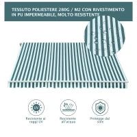 Tenda da Sole a Bracci per Esterno con Manovella, Metallo e Poliestere, 295x250cm Verde e Bianco