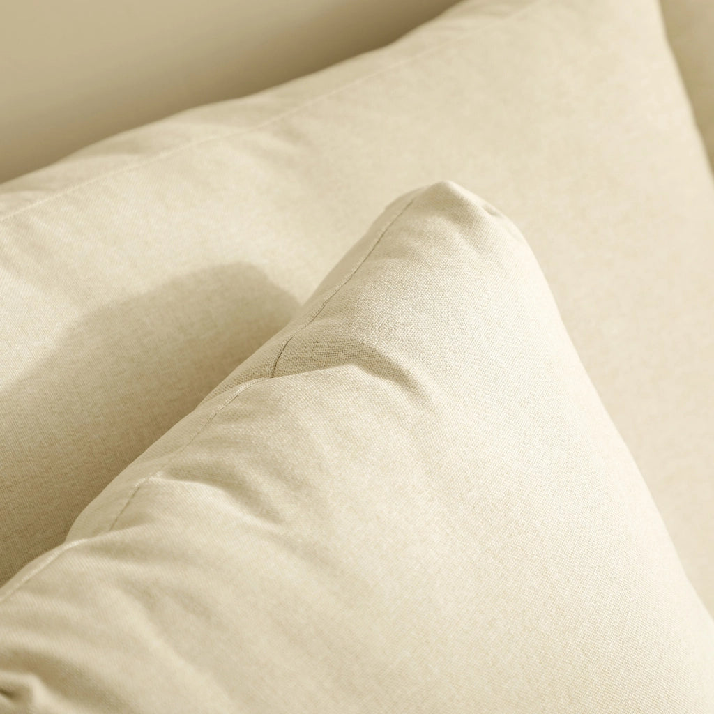 EasyComfort Divano da 2 Posti in Legno di Eucalipto e Tessuto Effetto Lino con 2 Cuscini, 137x78x78 cm, Beige