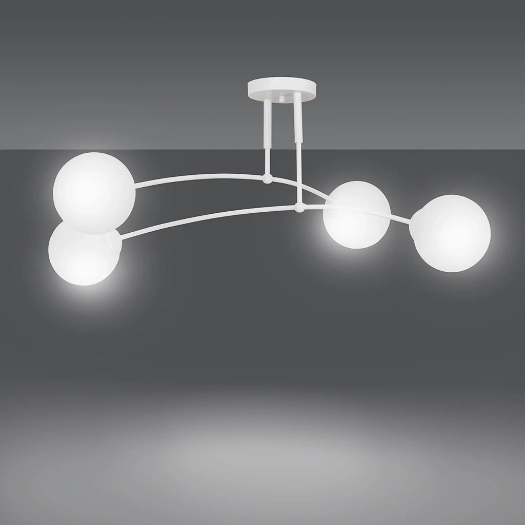 Plafoniera Moderna 4 Luci Susanoo In Acciaio Bianco E Vetri A Sfera In Bianco