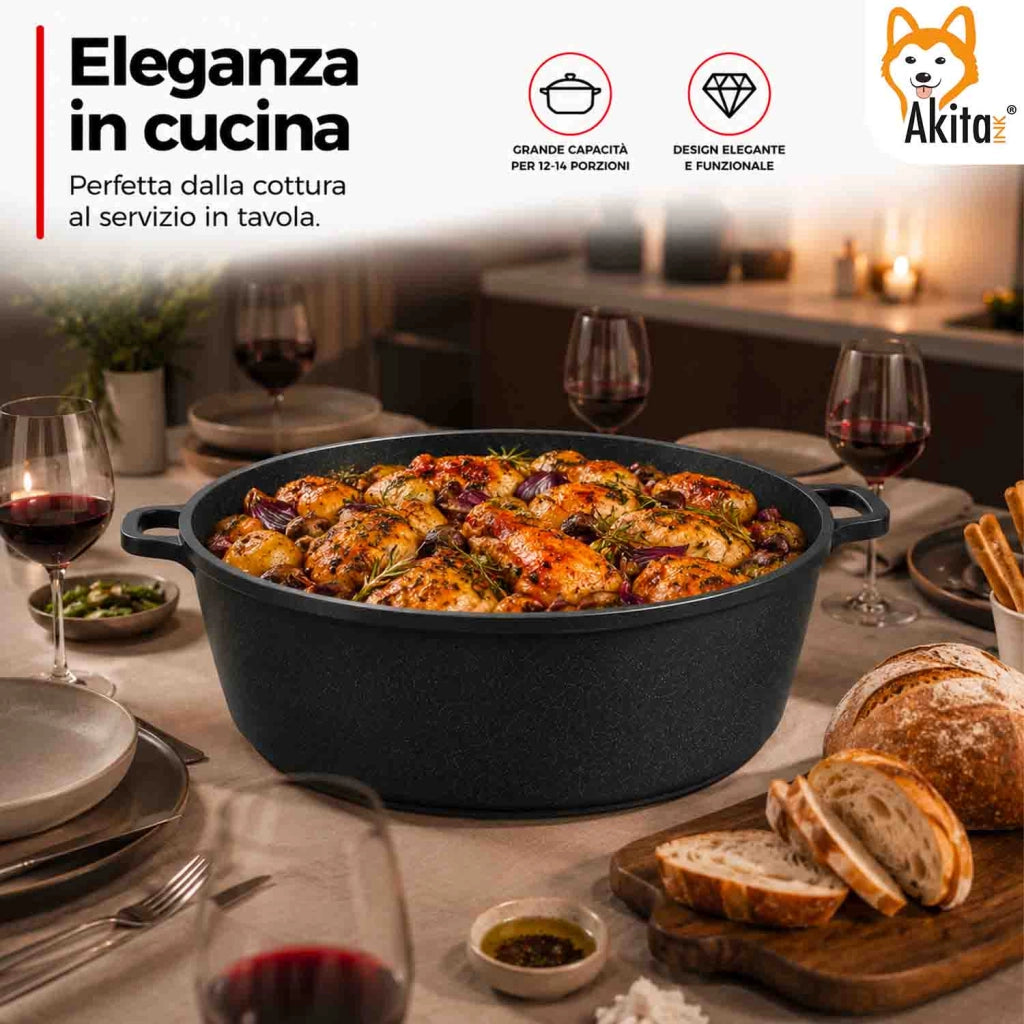 Akitaink Casseruola Alluminio Pressofuso Coperchio in Vetro 40 cm