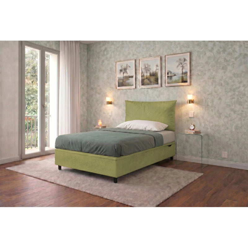 Letto imbottito Singolo 80x200 cm Soft - Contenitore,Microfibra,Tè verde
