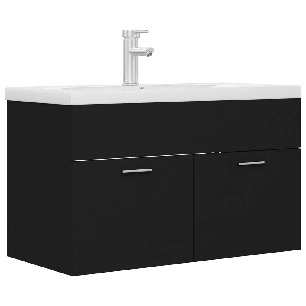 Mobile con Lavabo Integrato Nero in Legno Multistrato 3071280