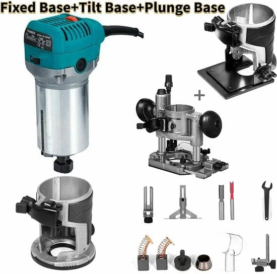 Mygroot -Kantenfrees - Compacte Boven frees - Boven freesmachine - 710 W - Vaste basis Plunge Base Offset Base.
