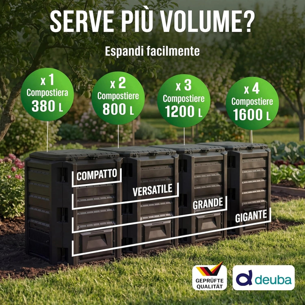® Compostiera 380L Compostaggio Veloce 72x72x83cm Composter Rapido Resistente alle Intemperie