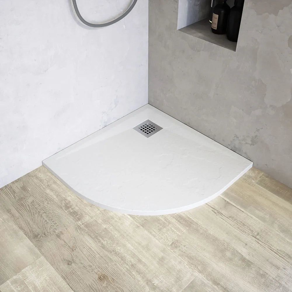 Piatto doccia semicircolare 90x90 cm in marmoresina bianco effetto pietra h3 cm | Milos