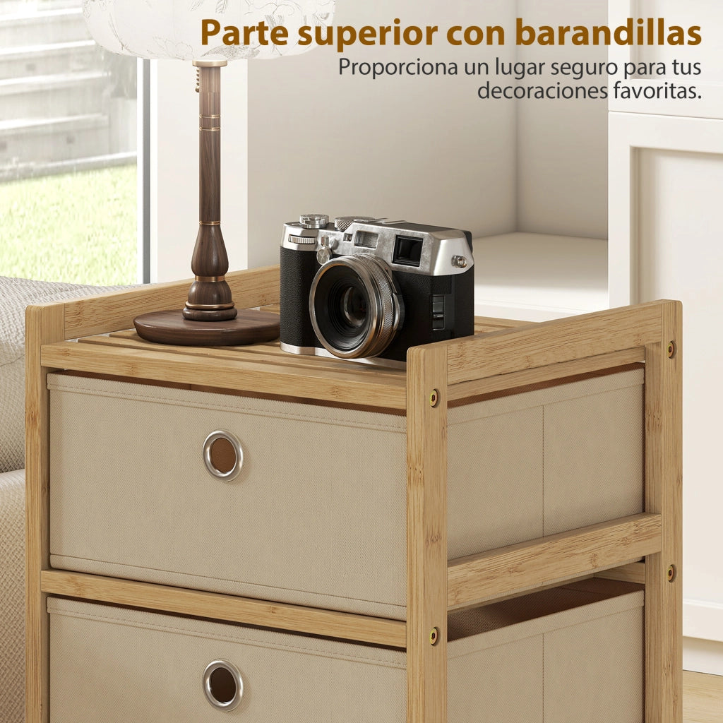 C¨®moda con 3 cassetti in tessuto e struttura in bamb¨´ ¨C zephmum ¨C crema/naturale