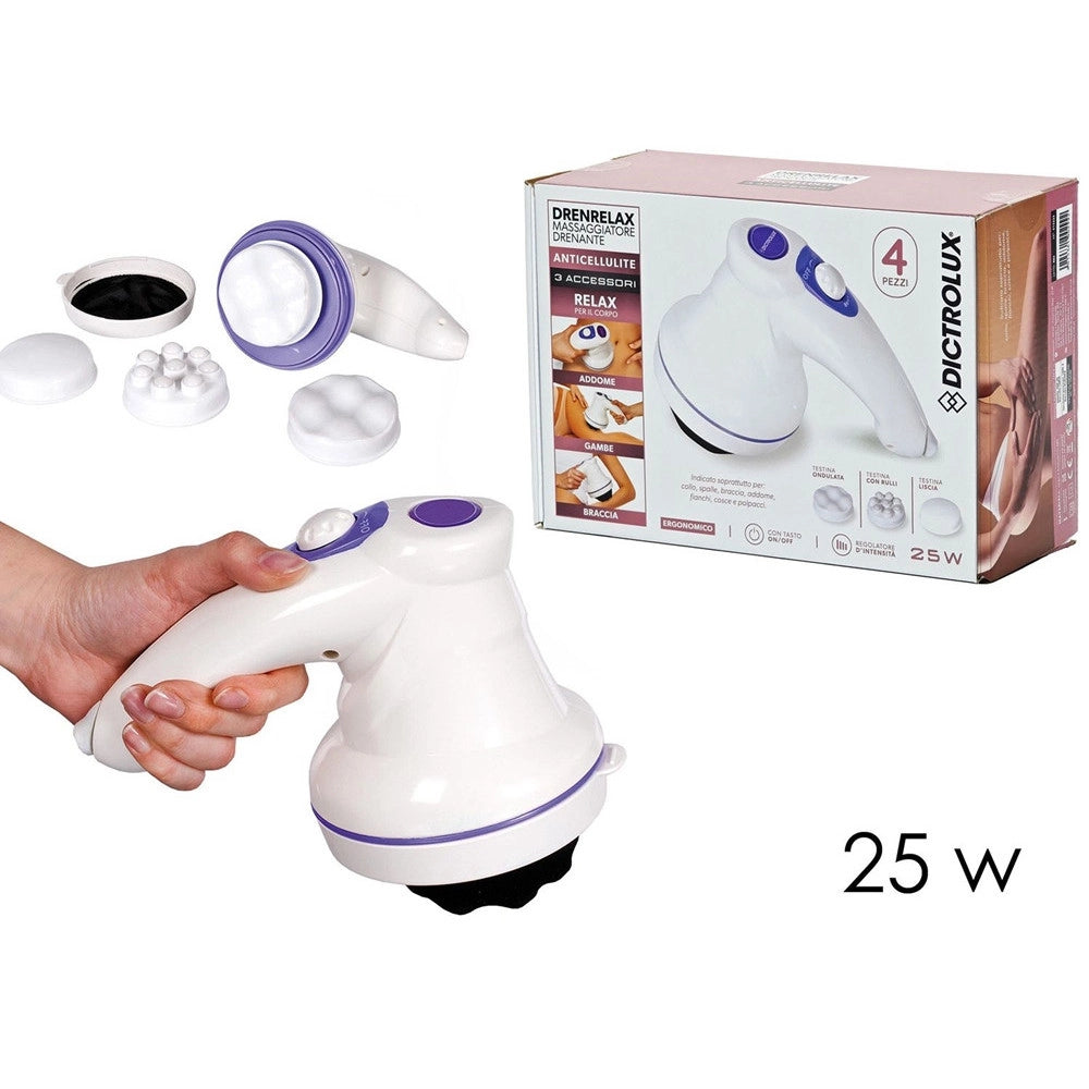 Trade Shop - Massaggiatore Anti Cellulite 25 W Con 3 Testine Differenti Per Braccia Collo Pancia -