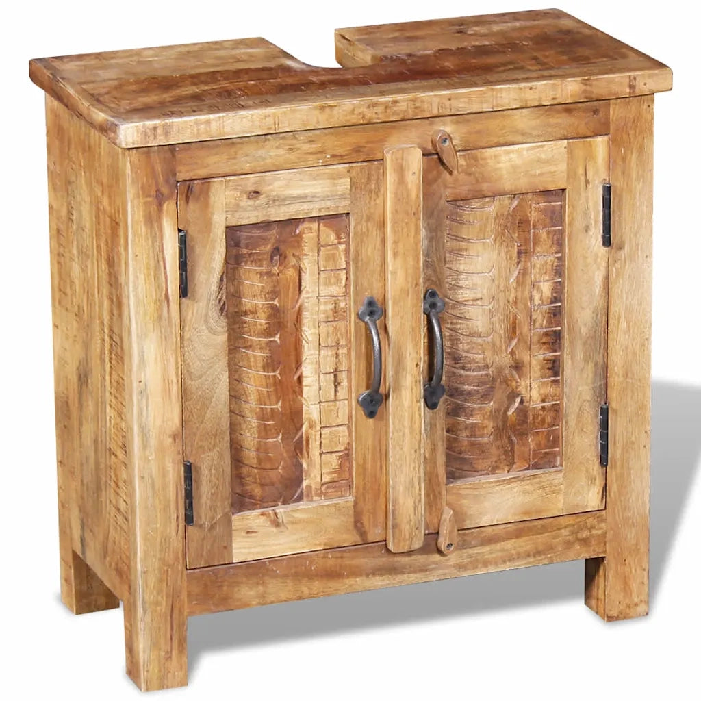 Armadietto da Bagno con Specchio-Mobile bagno con specchio in Legno Massello di Mango