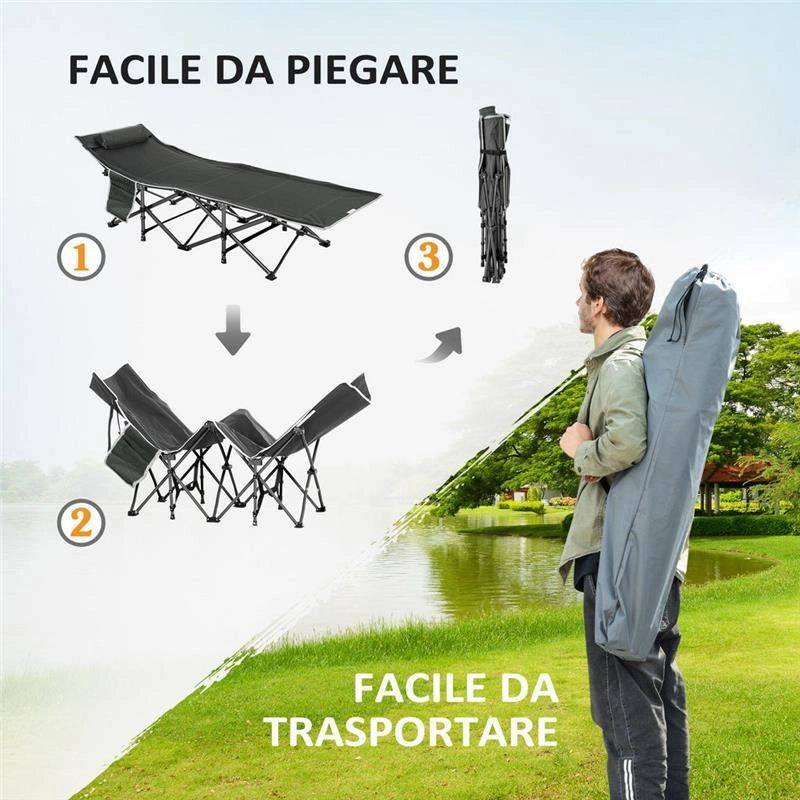 LETTINO PIEGHEVOLE DA CAMPEGGIO PER ADULTI CON CUSCINO188 X 64.5 X 53 CM BLU