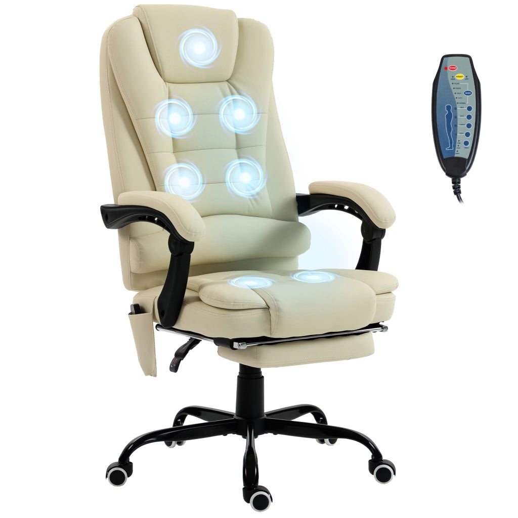 Poltrona massaggiante da ufficio ¨C zephmum ¨C regolabile in altezza, schienale reclinabile, telecomando, beige