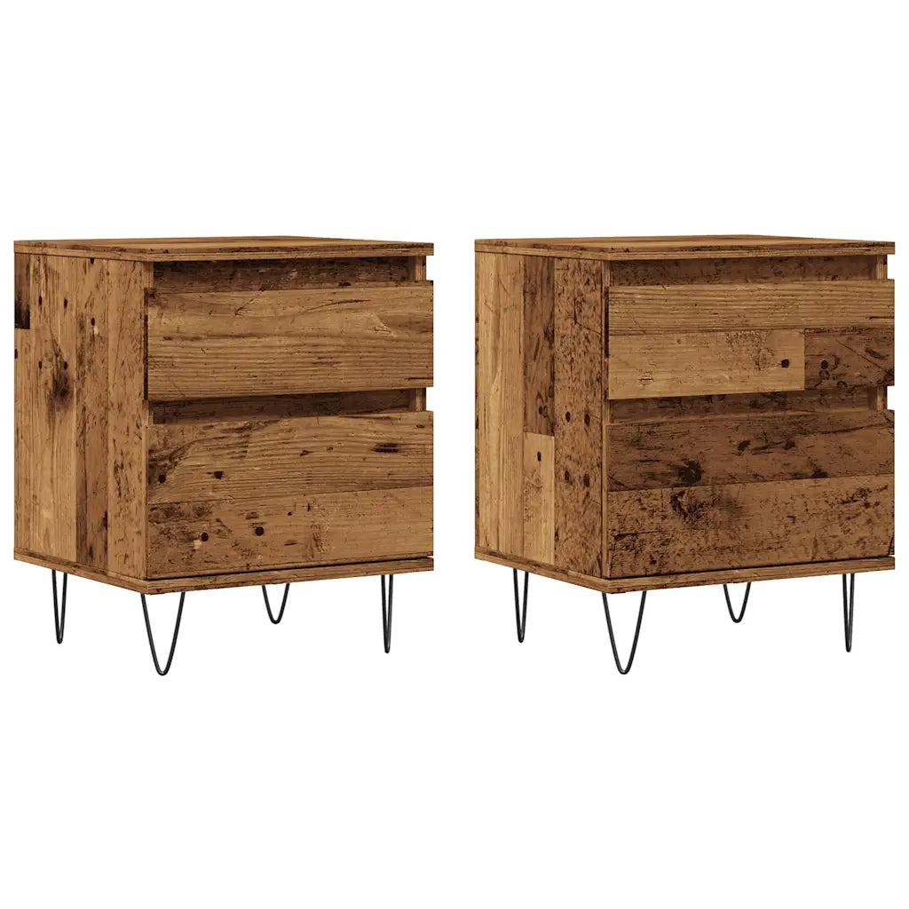 Comodini 2pz Legno Antico 40x35x50 cm in Legno Multistrato