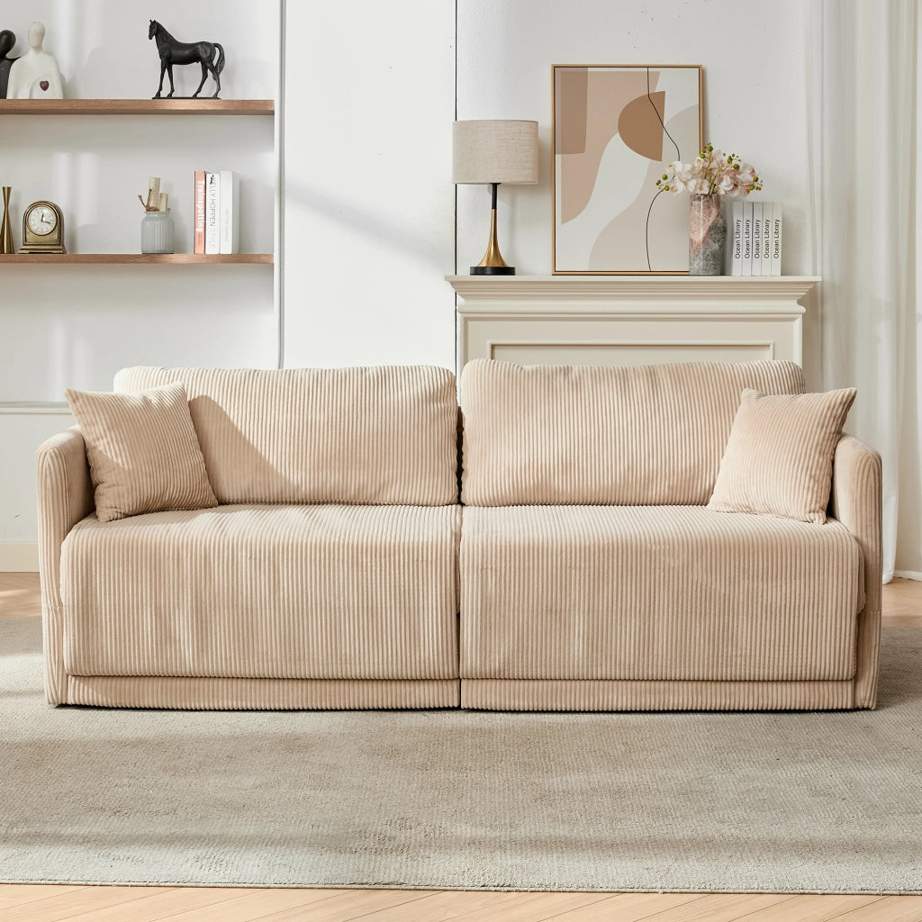 Divano convertibile in tessuto con funzione letto e cuscini imbottiti per soggiorno ufficio e studio beige