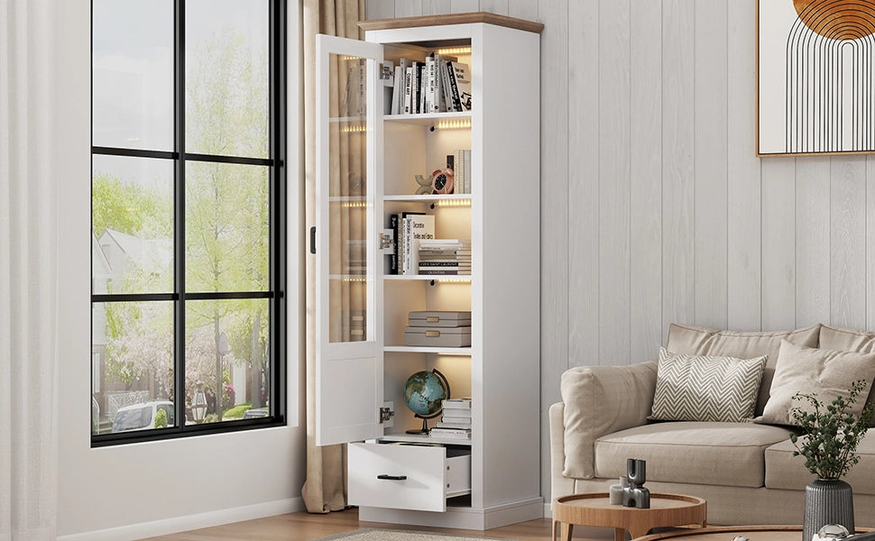 Vetrina Moderna Bianca 50x35x178 cm Mobile a Colonna con Luci LED e Presa USB