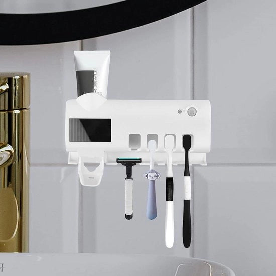 Disinettante per Denti | Ospite per Spazzolino da Denti Adesivo alla Parete con Dispensatore di Pasta da Denti Automatico per Set di Pinze per Bambini e Adulti (Bianco)