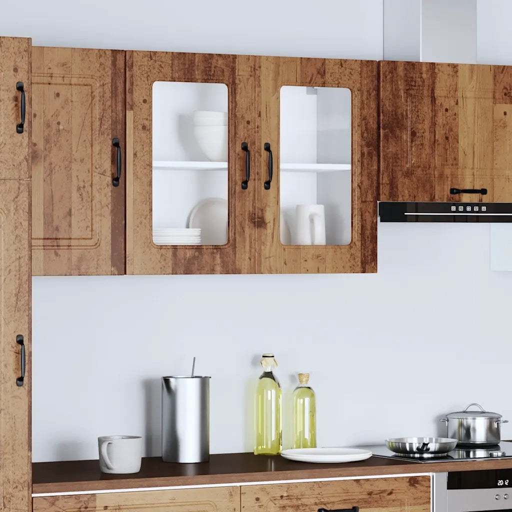 Pensile da Cucina con Porta in Vetro Kalmar Legno Vecchio 853615