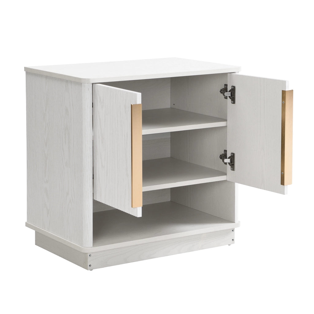 Scarpiera con 2 ante e vano aperto con ripiani regolabili in MDF legno bianco con maniglie dorate 60 × 40 × 61 cm