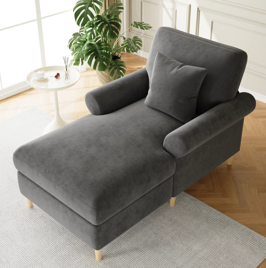 Poltrona relax reclinabile in velluto grigio; 133x87x90 cm; 1 posto